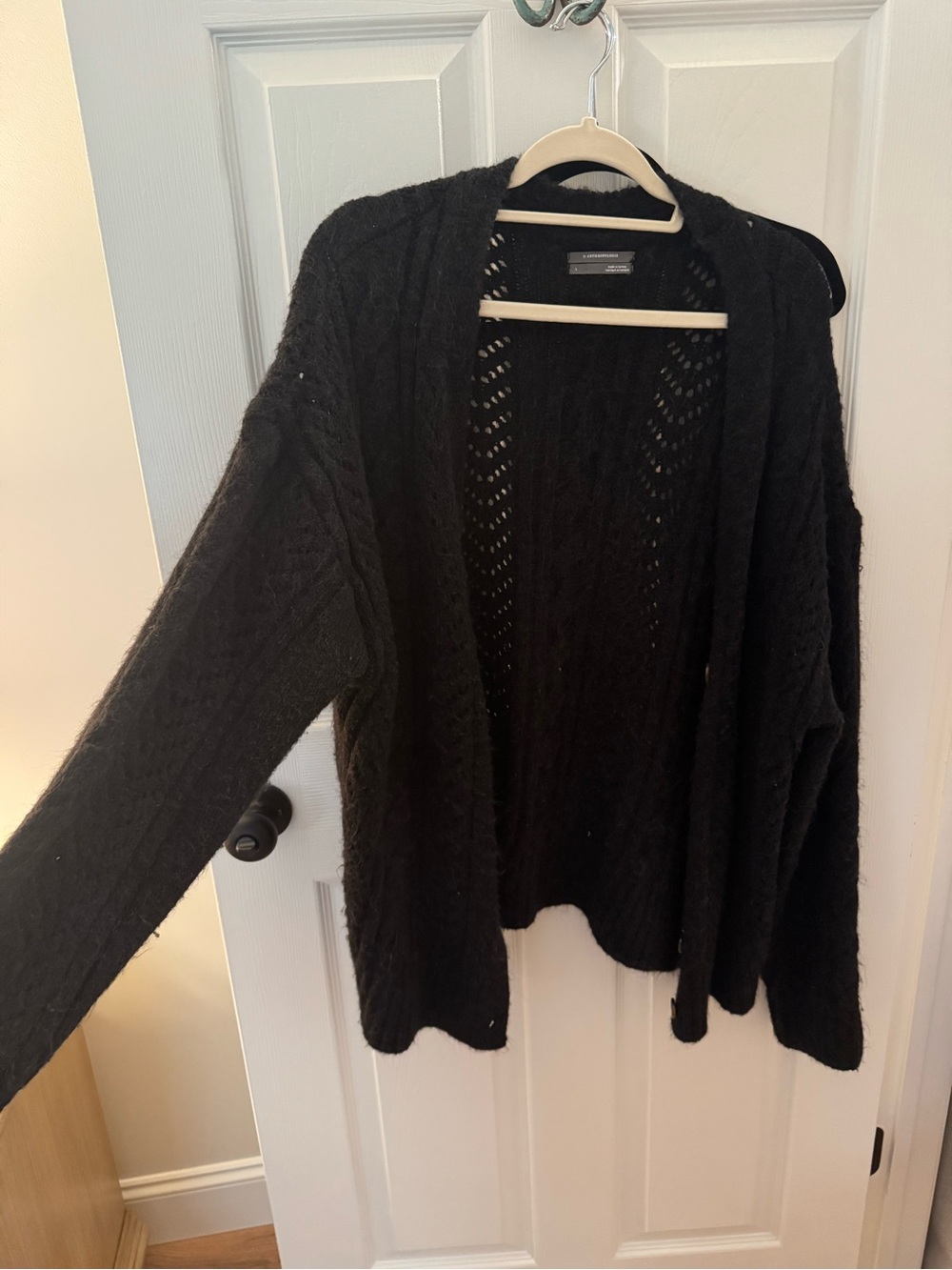 Anthropologie Black Cable-Knit Open Cardigan